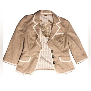 Guess Jeans Cropped Blazer Tan White Trim Size Small Y2K